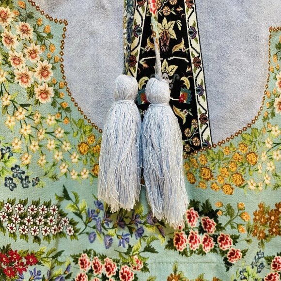 FARM RIO Lt Blue Peasant 3/4 Flutter Sleeve Blouse Sz S - Picture 10 of 12